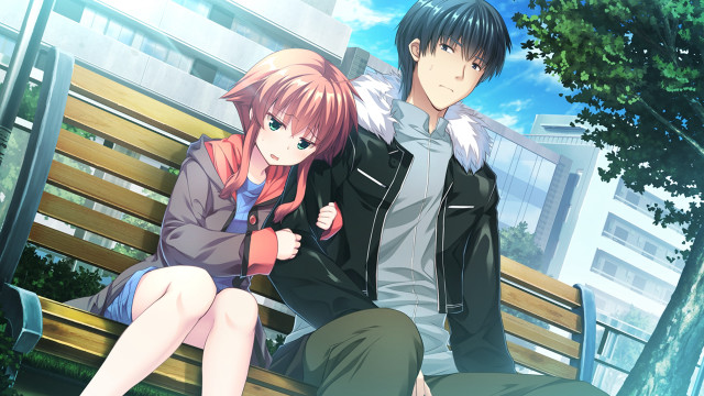 Couple people sitting bench park free wallpaper for desktop - medium preview image