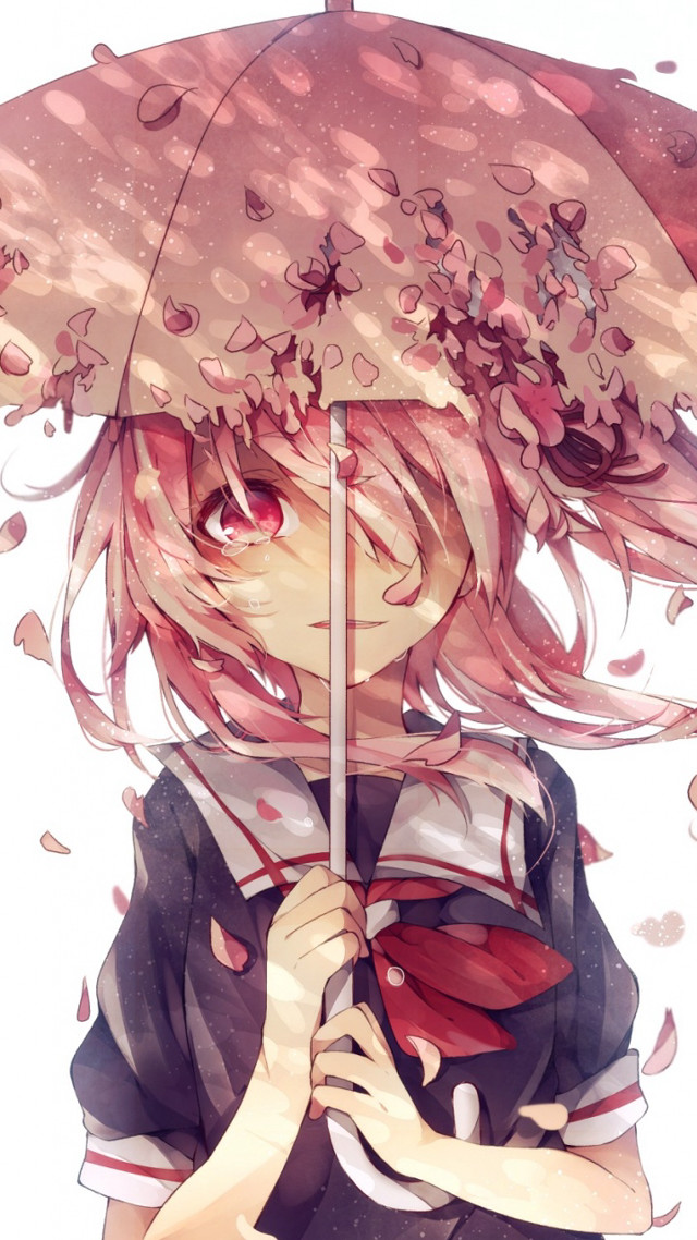 Girl pink umbrella red pants free wallpaper for mobile - medium preview image