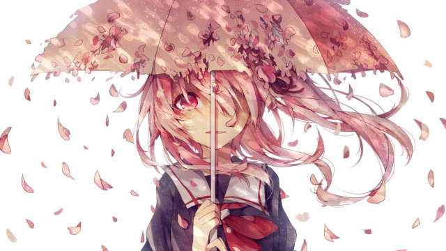 Girl umbrella rain leaves blowing free wallpaper for desktop - medium preview image