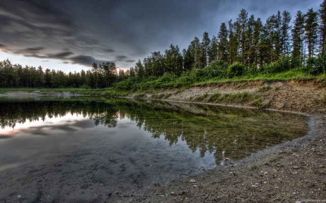 Lake trees forest cloudy sky free wallpaper for desktop - medium preview image