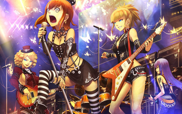 Anime girls guitars stage microphone free wallpaper for desktop - medium preview image