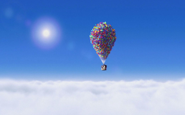 Person flying balloon sky clouds free wallpaper for desktop - medium preview image