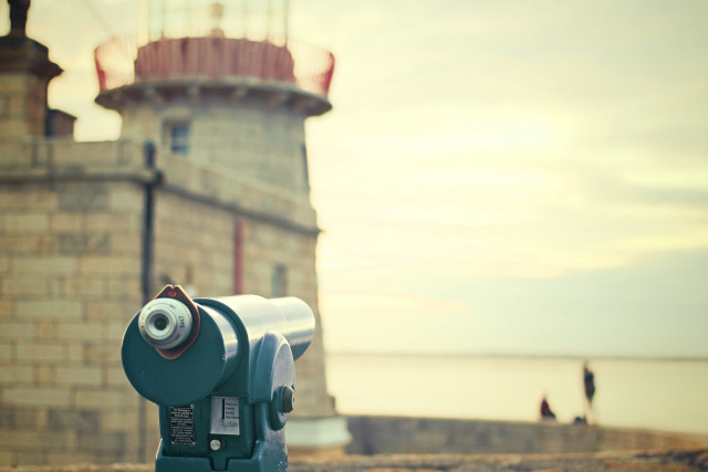 Blue white telescope stonewall lighthouse free wallpaper for desktop - medium preview image