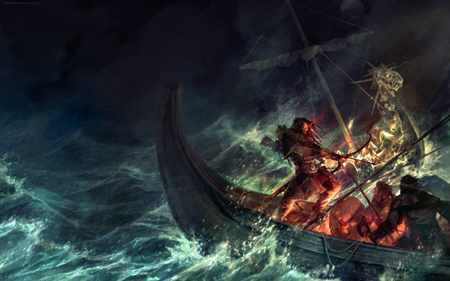 Woman boat storm man water free wallpaper for desktop - medium preview image
