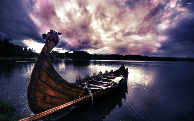 Boat cloudy sky nightwater fantasy free wallpaper for desktop - medium preview image