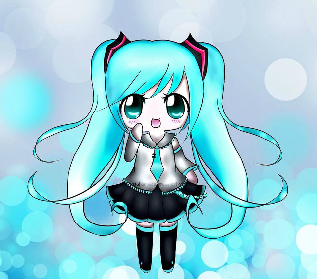 Cartoon girl blue hair black free wallpaper for tablet - medium preview image