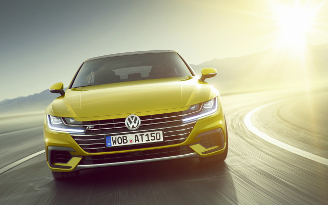 Yellow volkswagen car driving sun free wallpaper for desktop - medium preview image