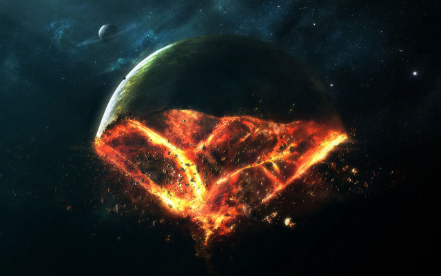 Space planet fireball scene cosmic free wallpaper for desktop - medium preview image