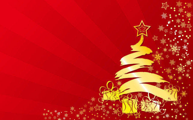 Christmas tree gold ribbon stars free wallpaper for desktop - medium preview image
