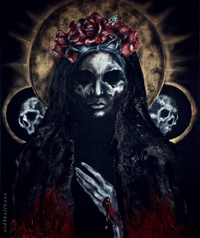 Woman skulls roses head hands free wallpaper for mobile - medium preview image