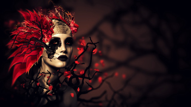 Gothic fantasy woman redfeather mask free wallpaper for desktop - medium preview image