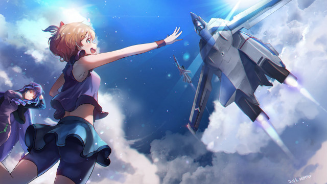 Blue dress girl flying jet free wallpaper for desktop - medium preview image