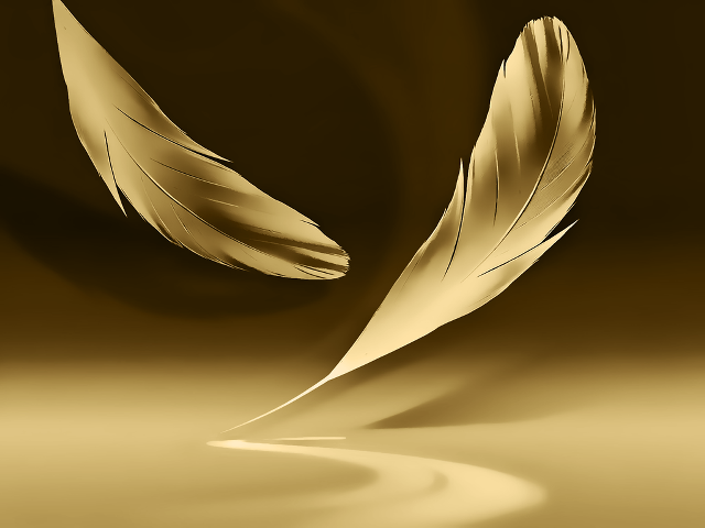 Golden feather quill table brown free wallpaper for desktop - medium preview image
