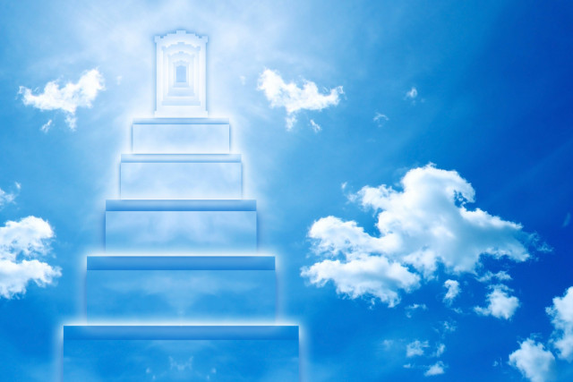 Stairway bright blue sky clouds free wallpaper for desktop - medium preview image