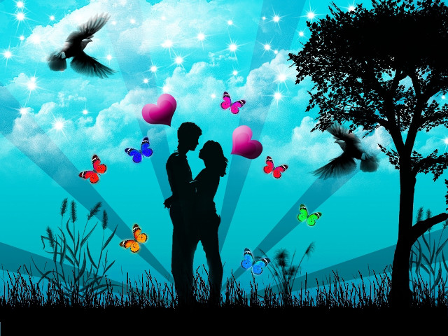 Couple tree balloons bird sky free wallpaper for desktop - medium preview image