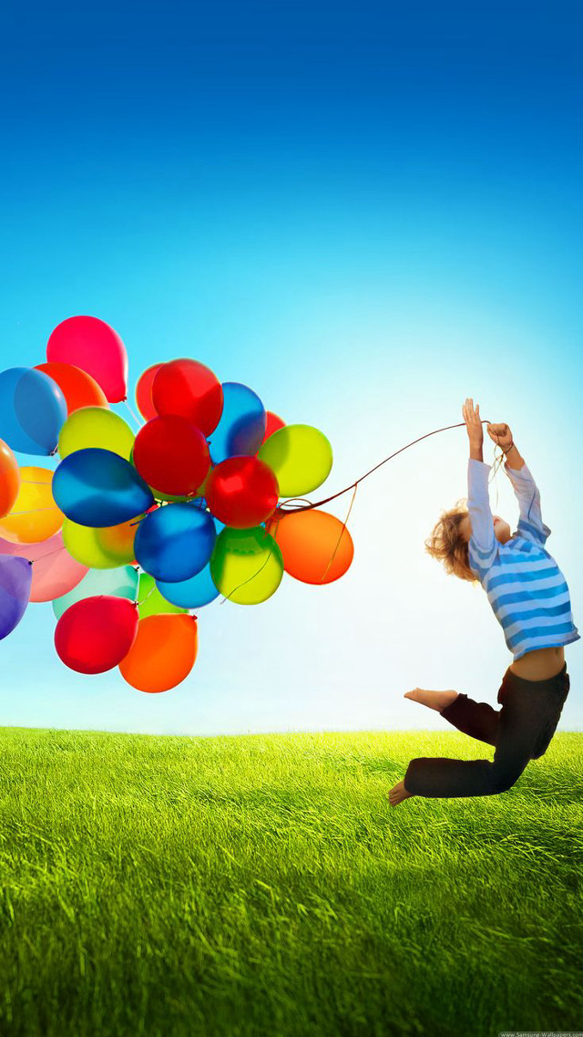 Boy flying balloons air string #3 free wallpaper for mobile - medium preview image