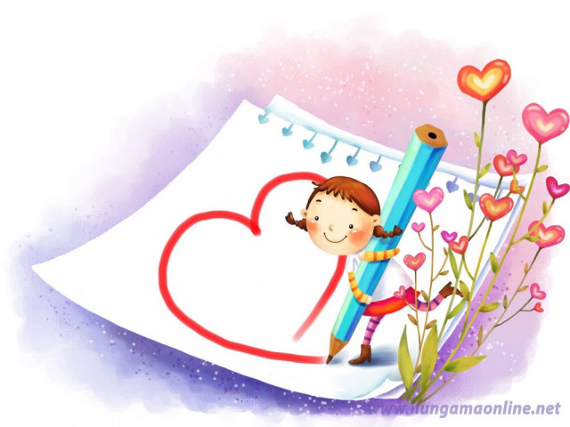 Girl holding pencil heart paper free wallpaper for desktop - medium preview image