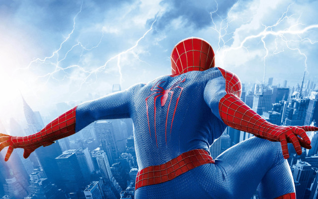 Spider man cityscape lightning storm free wallpaper for desktop - medium preview image