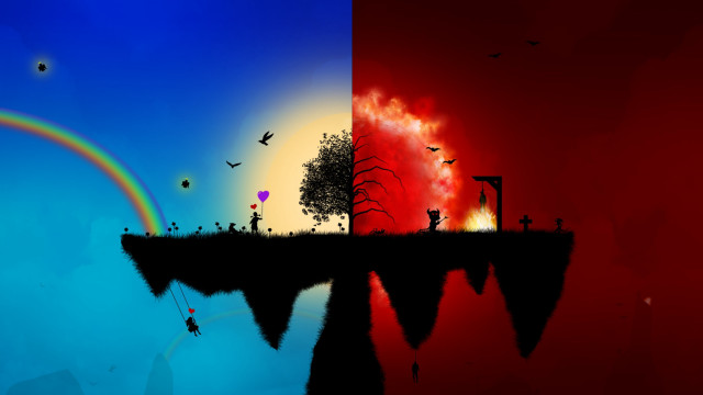 Rainbow tree cliff sky water free wallpaper for desktop - medium preview image