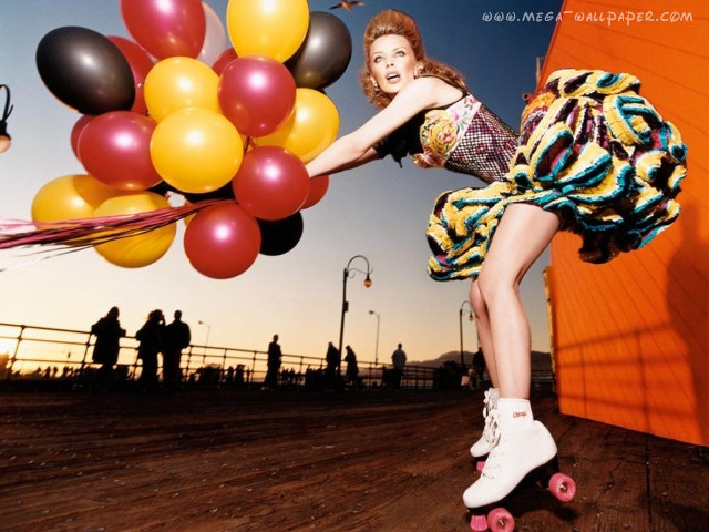 Woman skateboard balloons man suit free wallpaper for desktop - medium preview image