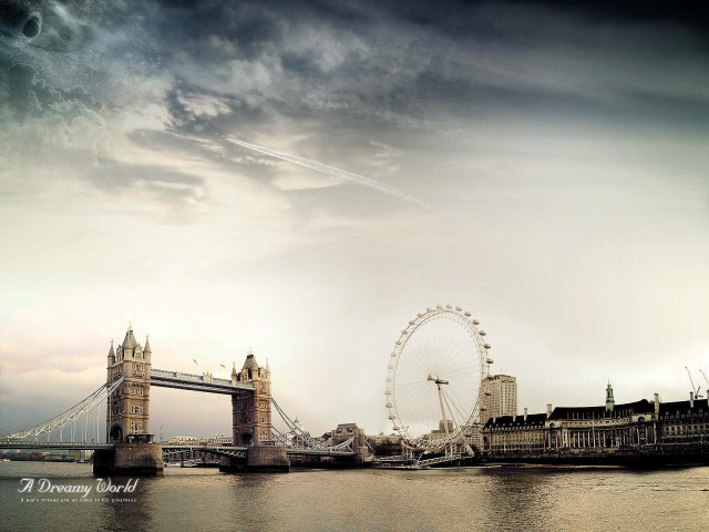 Large bridge ferris wheel cloudy free wallpaper for desktop - medium preview image
