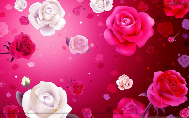 Roses pink background hearts flowers free wallpaper for desktop - medium preview image