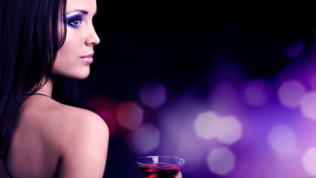 Woman drink purple background lights free wallpaper for desktop - medium preview image