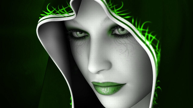 Woman green makeup hooded jacket free wallpaper for desktop - medium preview image