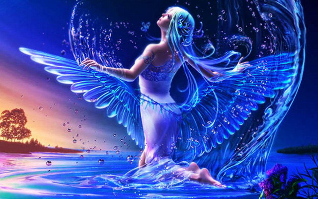 Woman water wings flying above free wallpaper for desktop - medium preview image