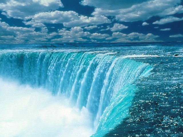 Waterfall boat sky clouds water free wallpaper for desktop - medium preview image