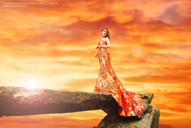 Woman long dress rock sunset #3 free wallpaper for desktop - medium preview image