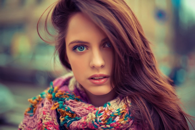 Woman long hair scarf serious #4 free wallpaper for desktop - medium preview image