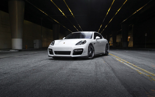 White porsche tunnel lights black free wallpaper for desktop - medium preview image