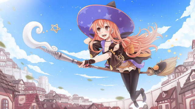 Girl witch costume flying broom #3 free wallpaper for desktop - medium preview image