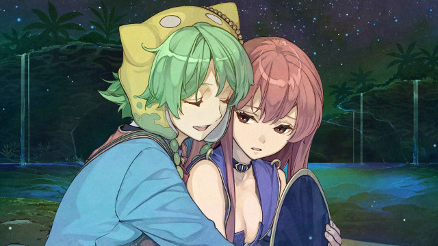 Anime characters hugging night sky free wallpaper for desktop - medium preview image