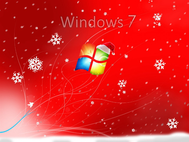 Red background snowflakes window7 logo free wallpaper for desktop - medium preview image