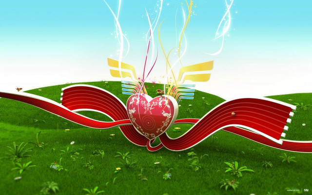 Heart shaped object grass ribbon free wallpaper for desktop - medium preview image