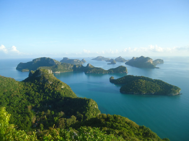 Small islands water trees blue free wallpaper for desktop - medium preview image