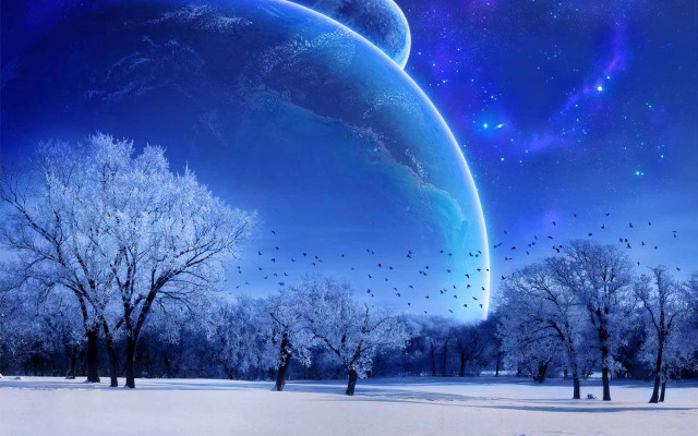 Blue planet stars birds snow #3 free wallpaper for desktop - medium preview image