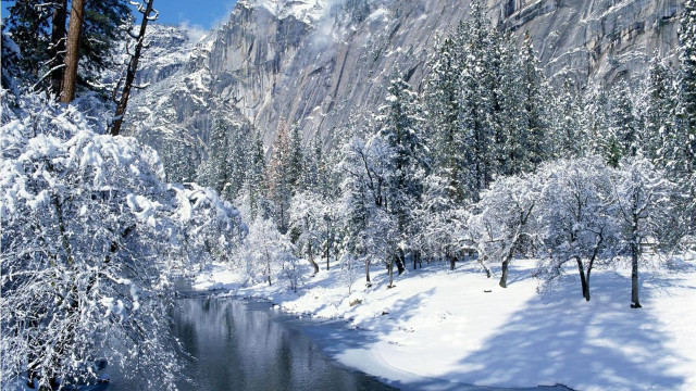 River snow trees mountains blue #2 free wallpaper for desktop - medium preview image