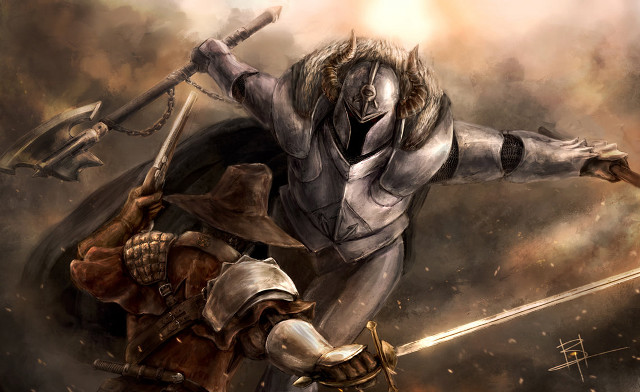 Man woman sword painting holding free wallpaper for desktop - medium preview image