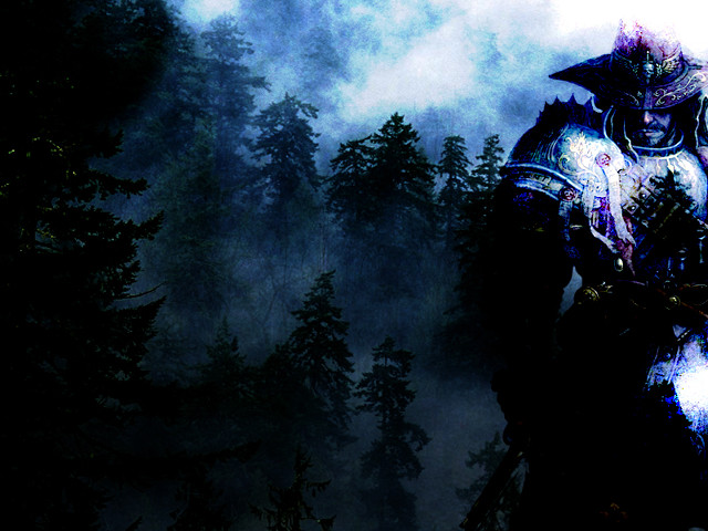 Man armor forest trees fog free wallpaper for desktop - medium preview image
