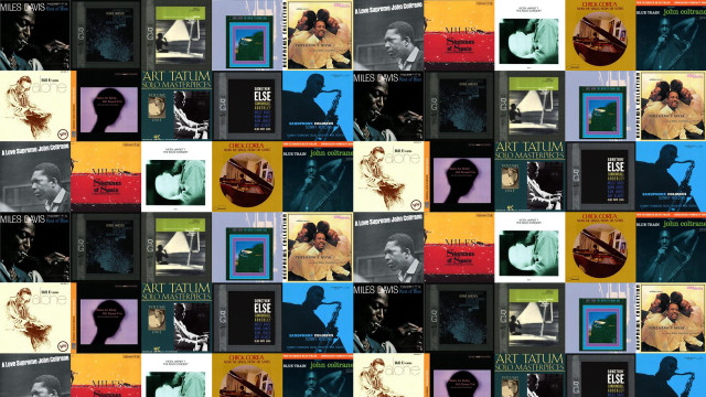 Collage album covers woman chair free wallpaper for desktop - medium preview image