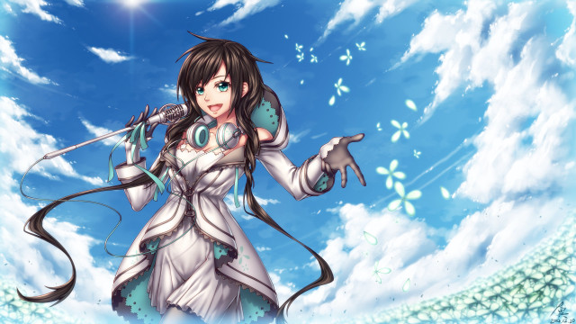 Woman white dress microphone sky free wallpaper for desktop - medium preview image