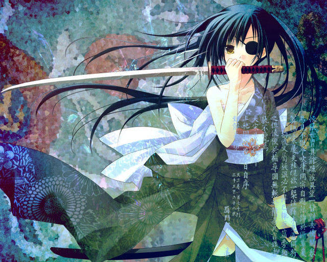 Woman sword anime kimono blood free wallpaper for desktop - medium preview image