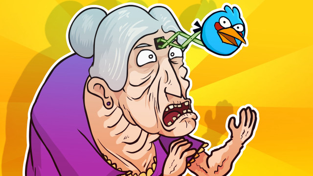 Old woman bird on head free wallpaper for desktop - medium preview image