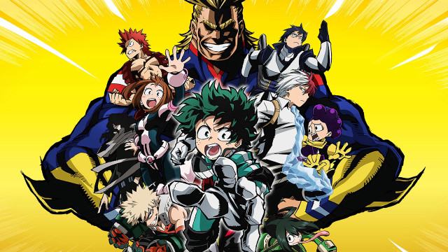 Anime characters group yellow background #4 free wallpaper for desktop - medium preview image