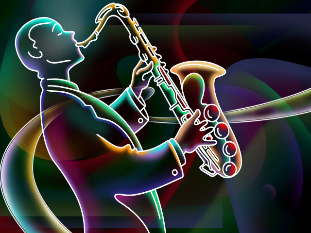 Man saxophone psychedelic painting swirly free wallpaper for desktop - medium preview image