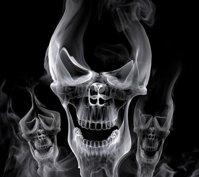 Skull burning cigarette black background free wallpaper for tablet - medium preview image