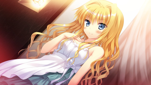Blonde girl long hair couch free wallpaper for desktop - medium preview image